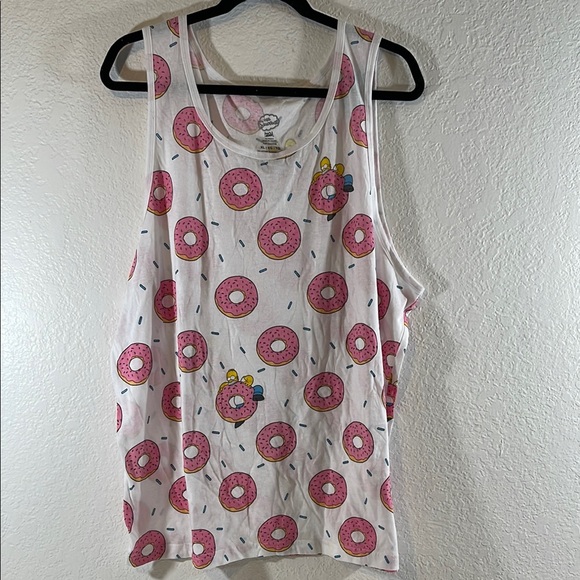 THE SIMPSONS Homer & Donuts All Over Print White Sleeveless Tank Top Size XL NEW - Picture 1 of 9